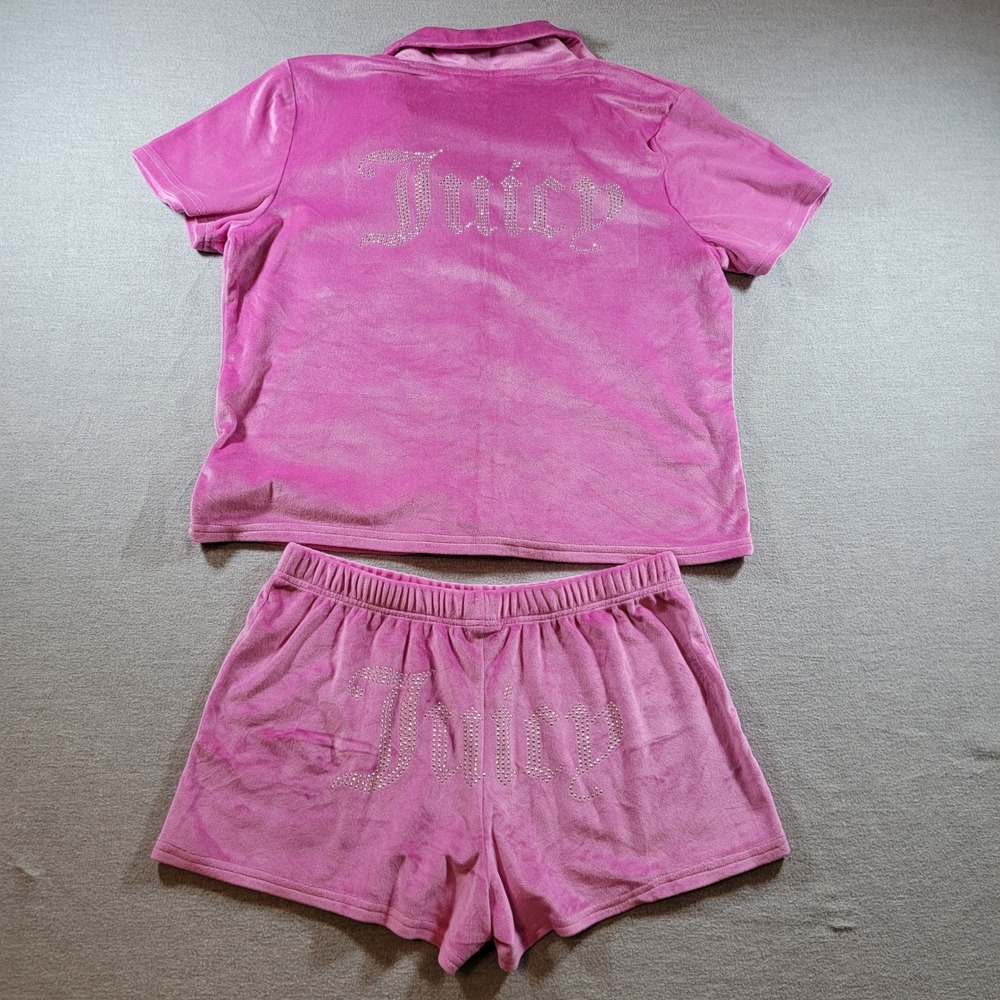 Juicy Couture Pajama Set Womens Medium Pink NWOT Velour Rhinestone Loungewear
